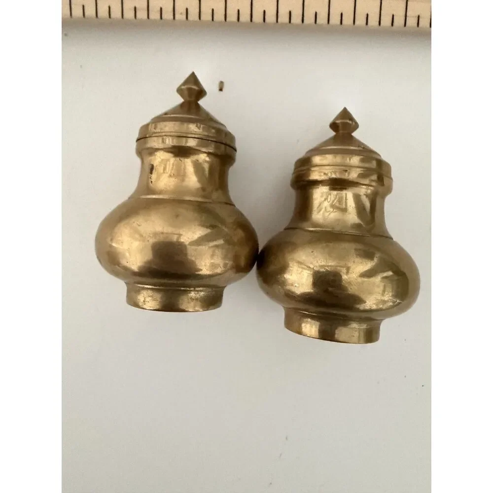 Vtg Brass salt and pepper shakers with patina